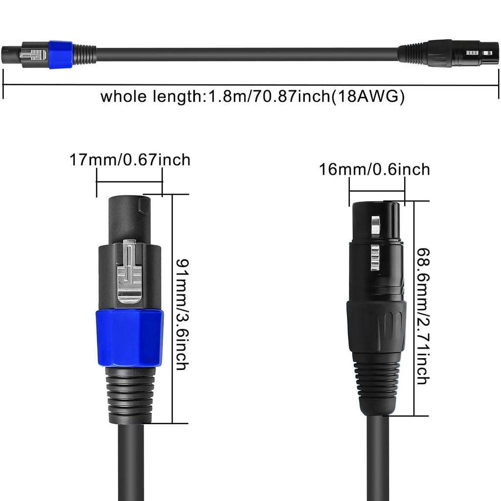 HAAMNING7 Speakon to XLR Cable, Speakon Male to XLR Female 3-Pin Cable, 22AWG Audio Speaker Adapter Extension Cord with Twist Lock, for Amplifiers,