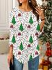 Women's Loose Round Neck Three Quarter Sleeve Tee 3D Christmas Pattern Ideal Halloween and Christmas Gift