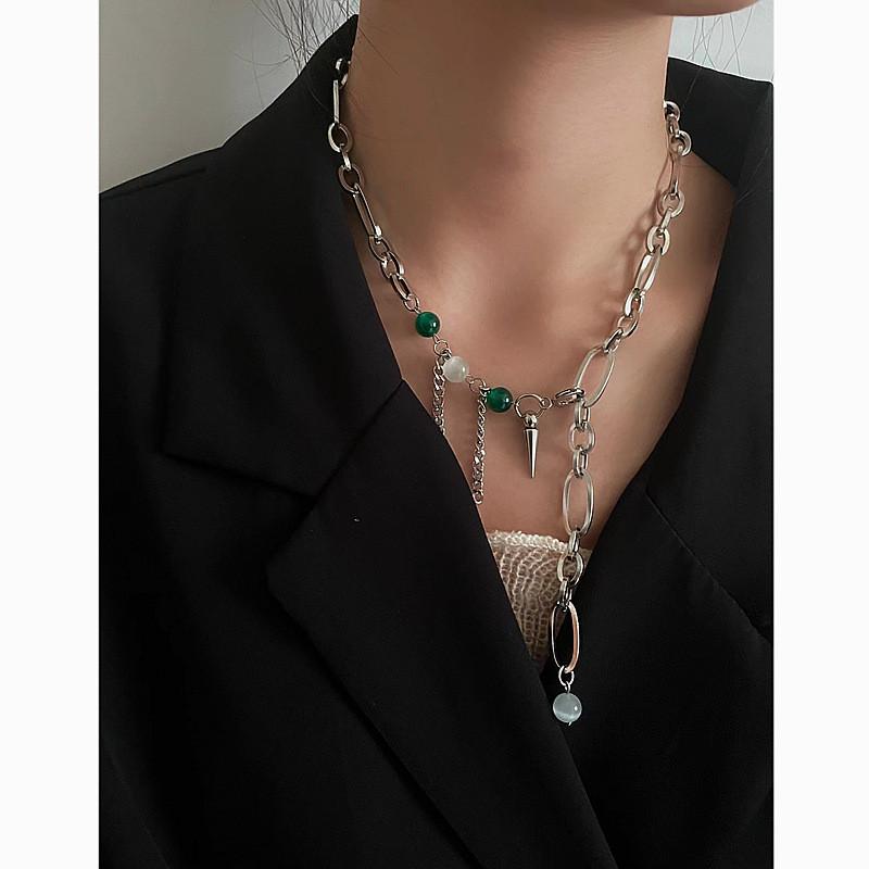 Минималистичное геометрическое колье-цепочка с натуральным камнем для модных взрослых