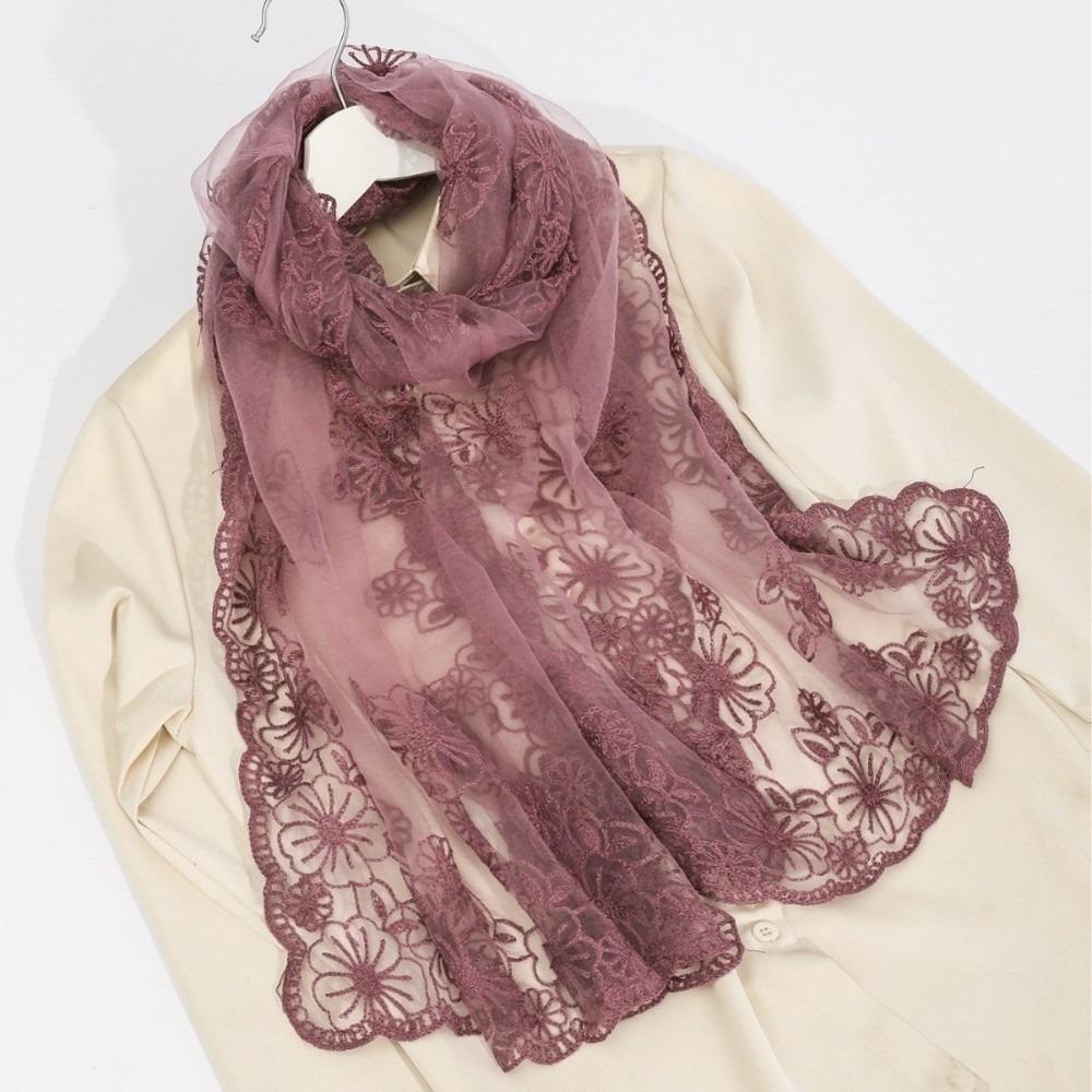 Retro Style Lace Scarf Long Thin Korean Version Scarf Korean Version Headscarf  Female Use темно-розовый