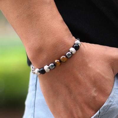 Novel Stainless Steel Cuban Chain Bracelet For Men 8mm Natural Tiger Eyes Sodalite Hematite Stone Healing Braclet Accessories