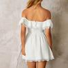 Summer fashion new lace splicing suspender dress, European and American sexy hottie backless shoulder A word short skirt