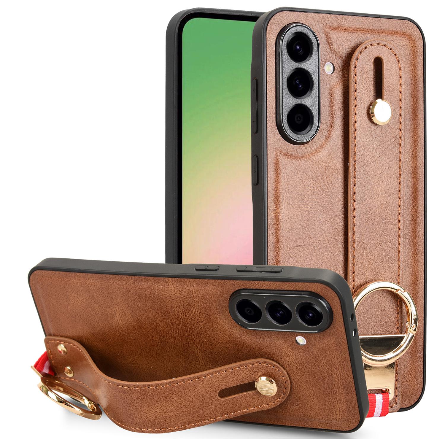 

Чохол для Samsung Galaxy A56 5G з ремінцем, підставкою, шкіряний+PC+TPU чохол для телефону з відкривачкою для пляшок Brown