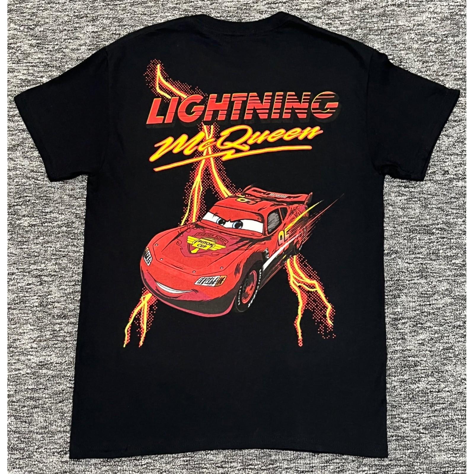 Disney Pixar Cars Lightning McQueen Black Graphic T-Shirt Mens S Double Sided M