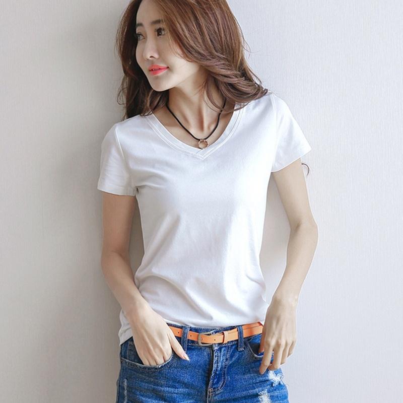 

Весенне-летняя женская модная футболка с v-образным вырезом и круглым вырезом с короткими рукавами XL белый