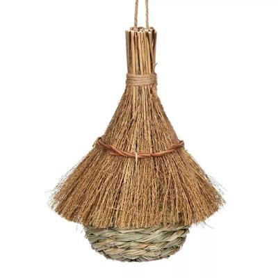 Hangable Natural Grass Bird Nest Bird's Nest Cage Grass House Shape Hanging Hummingbird House Hand-Woven Bird House Garden