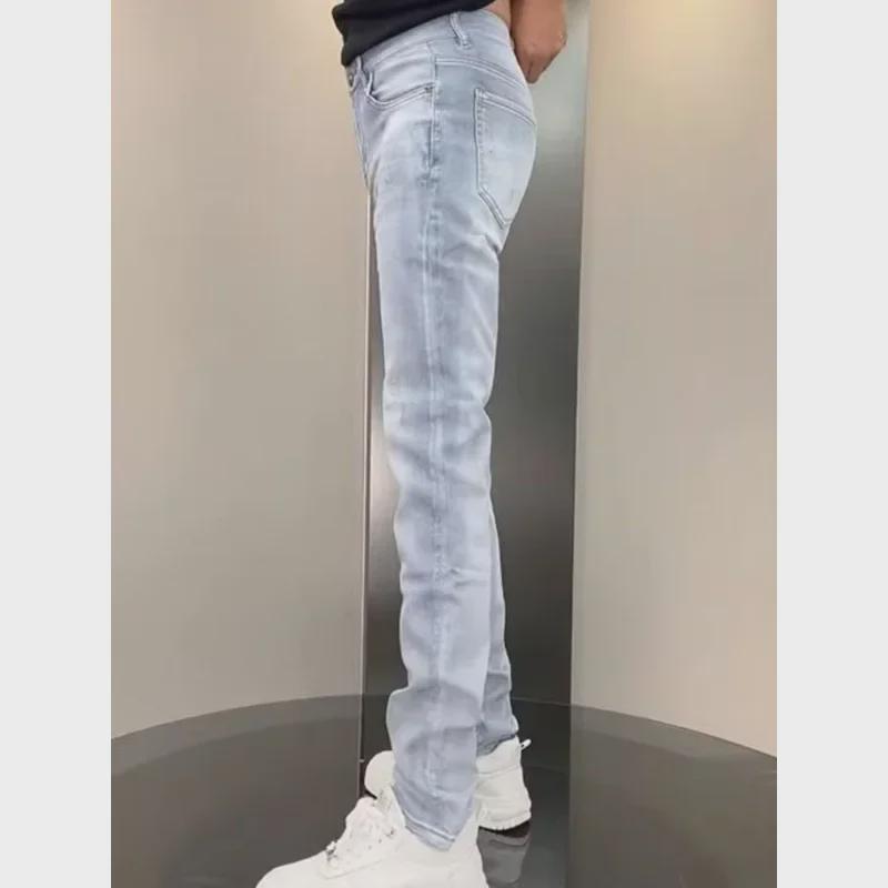 Jaro 2024 Evropské Pánské Světlé Džíny Slim Fit - Elastické Korejský Styl