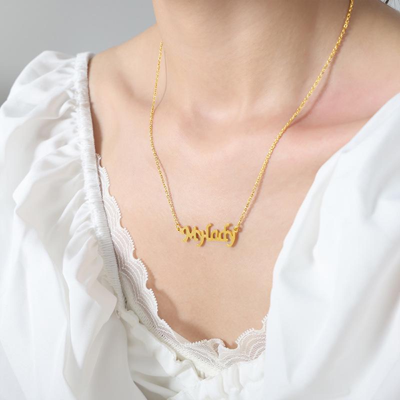European & American High-End Titanium Steel Gold Letter Pendant Necklace for Women