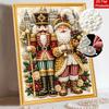 Nutcracker and Santa Pearl Painting with Frame 3D Sparkling Canvas Art Relaxing Craft for Bedroom Wall Decor Festive Holiday Home Gift