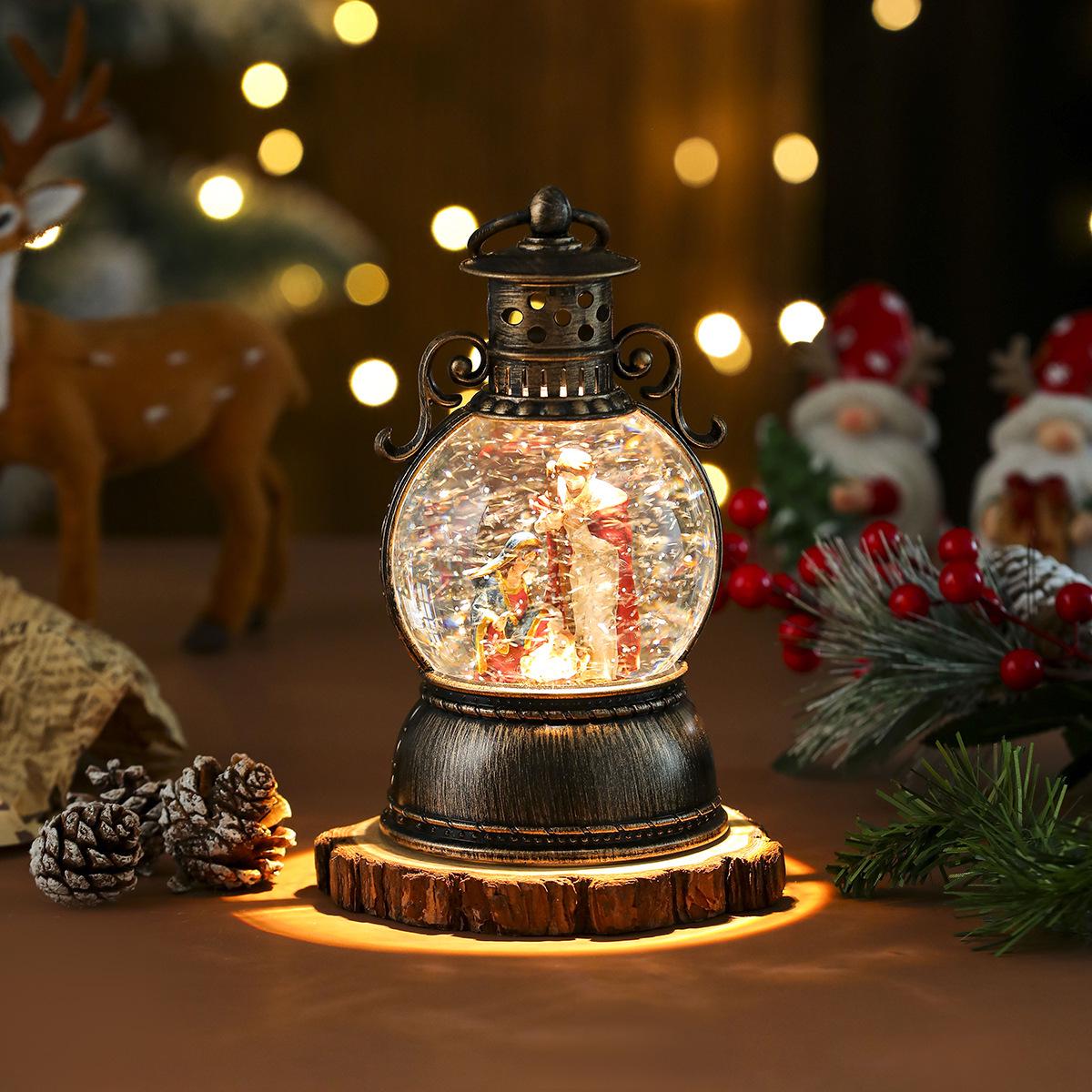 

New Style Christmas Tree Ornament: Musical Snowfall Resin Lantern, Handheld Gold Brush for Large Christmas Decor Gift