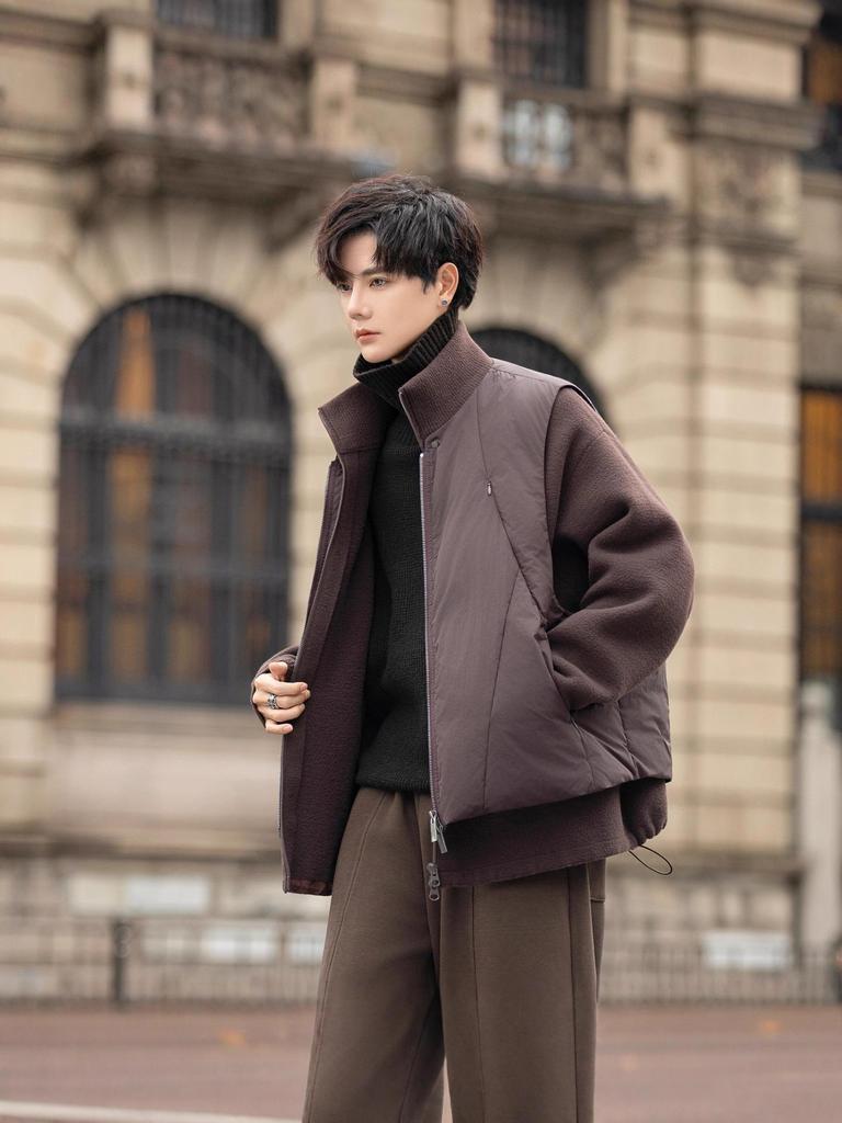 Trendy Brand 2025 Men's Stand Collar Patchwork Down Jacket, Winter Korean Style, White Duck Down, Thickened.