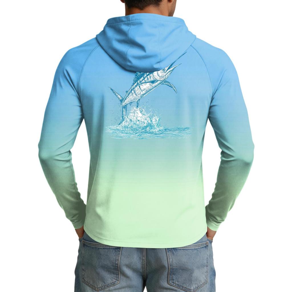 Men's UPF50+ Sun Protection Cooling Shirt Lightweight Stretch Hooded Outdoor Fishing Sports Top Long Sleeve