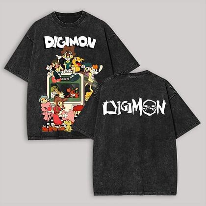 Digimon Anime Liebhaber Gewaschenes T-Shirt Ganzjahreskleidung Hohe Qualität Persönlichkeit Kleidung Übergröße Unisex Neues Modell Paare T-Shirt