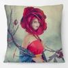 European Nordic Retro Style Cushion Cover Lady Woman Rose Dreams Hug of Flower Bird Princess Mary Print Pillow Case
