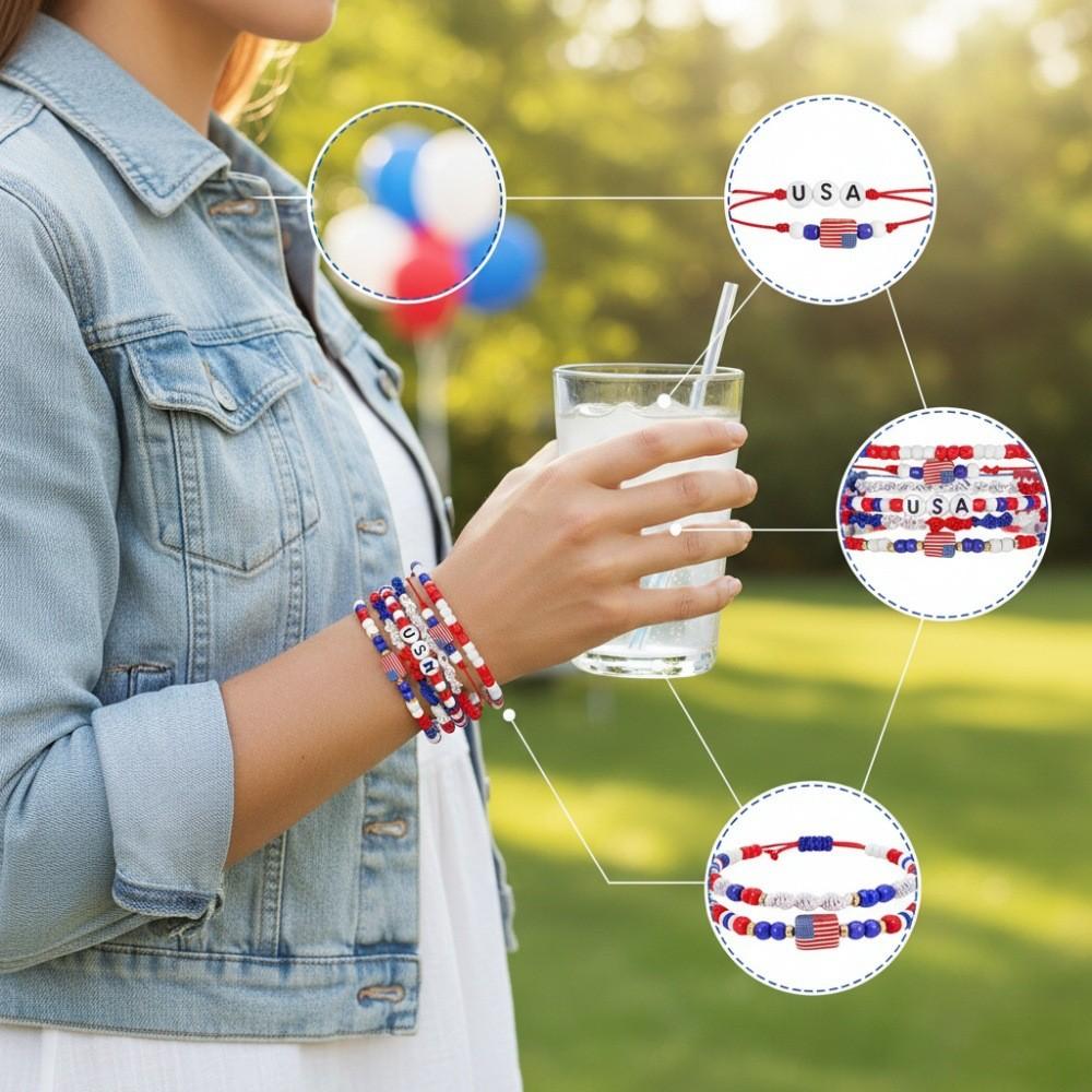 Usa Flag Beaded Bracelet Handmade Geometric Jewelry For Independence Day Celebrations
