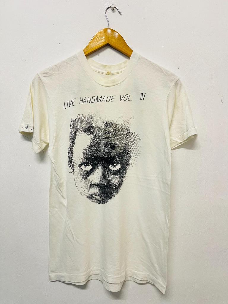 Vintage 80s Crosshatch Sketch Portrait T-Shirt / Live Handmade Vol IV Retro Graphic T-Shirt / Distressed Single Stitch Expressionist Artwork