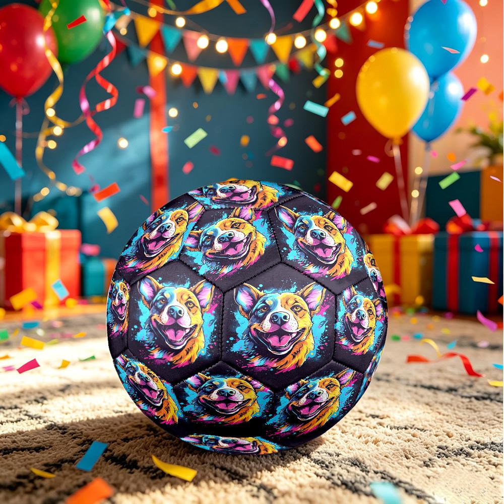 1pc Colorful Dog Art Size 5 Soccer Ball Professional Match Training Football Indoor &Outdoor Sports Ball Lightweight Durable C6583
