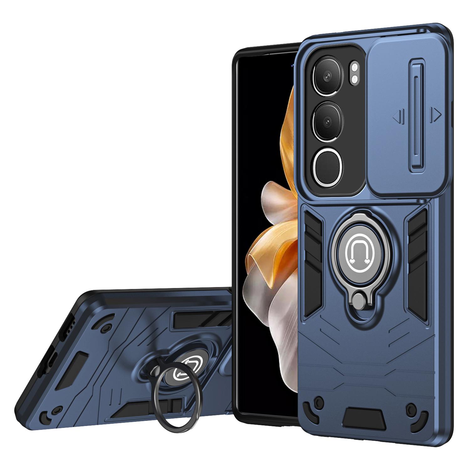 

For vivo Y19s 4G Case Slide Camshield Kickstand PC+TPU Phone Cover Blue