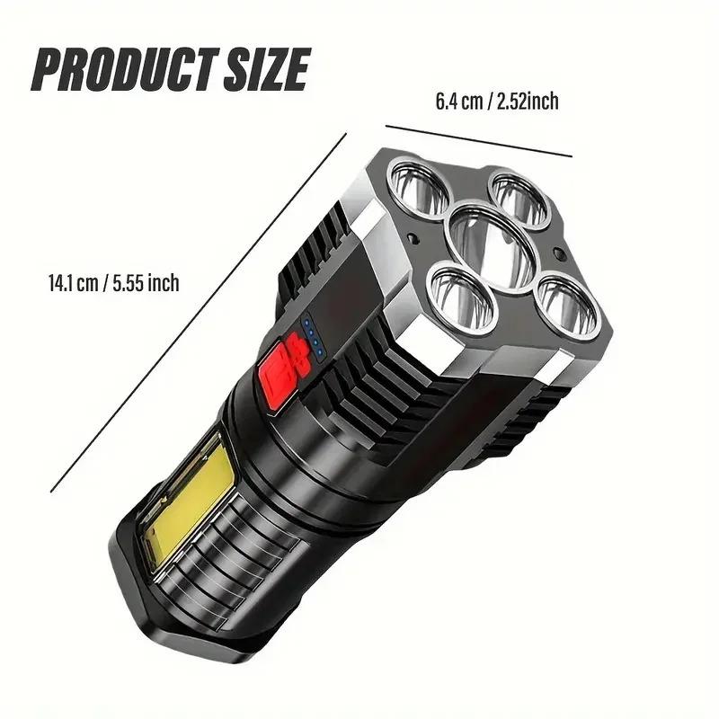 5 Core High Power LED Flashlight Rechargeable Camping Lantern Spotlight COB Side Light 4 Mode Waterproof Adventure Outdoor Torch
