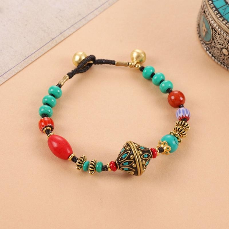 Natural Stone Tibetan Nepalese Beaded Bracelet Handcrafted with Copper Beads Wristband for Meaningful Gift Giving