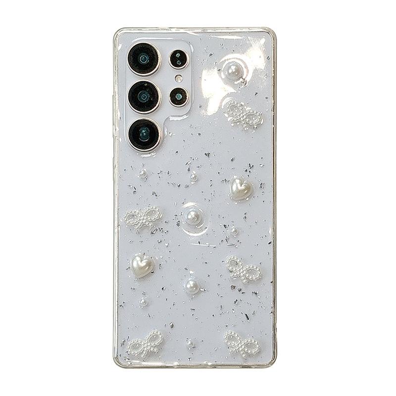For Samsung S25Ultra Three-Dimensional Glue Drop Bear S24 Mobile Phone Case Love S23 Pearl A25 Bow