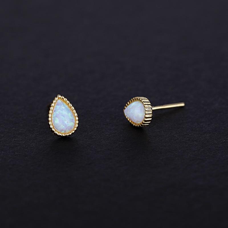 14K Gold-Plated Sterling Silver Opal Stud Earrings - Elegant & Versatile Design for Women