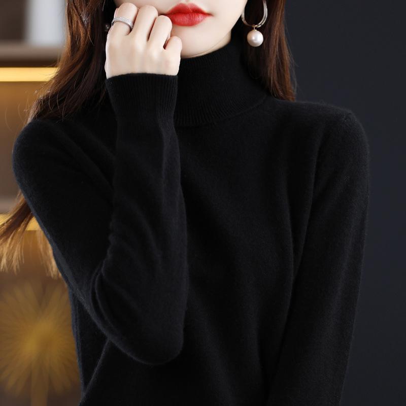2025 Women's Pure Wool High Neck Short Cashmere Knit Sweater - Autumn/Winter Loose Fit