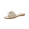 Cool Slippers Outer Wear Women's 2025 Summer New French Xiaoxiangfeng Flat Bottom One-word Drag Versatile Rhinestone Beach Slippers