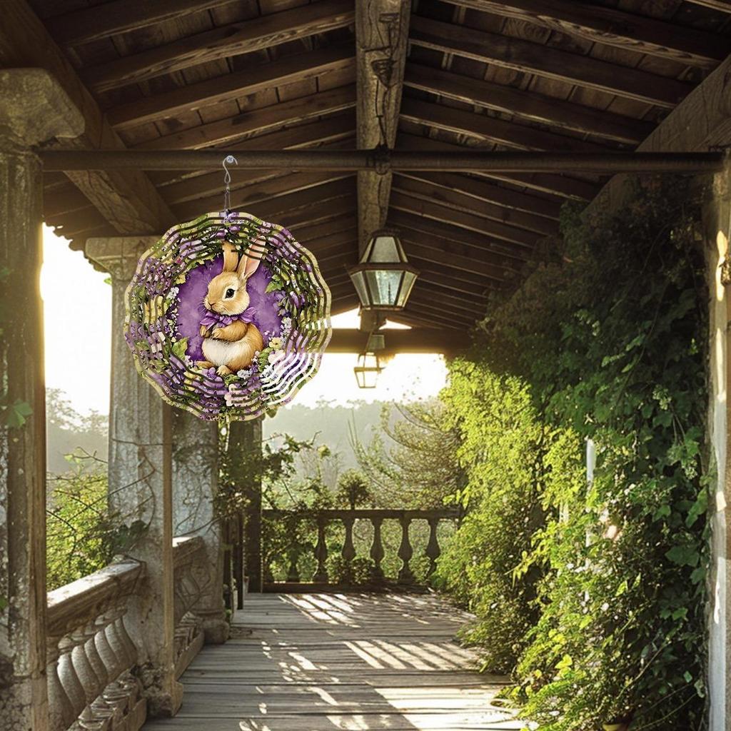 Osterhase Windspiel Kinetisches Metall Hängeornament für Heim-Gartendekor Geschenk Windmühle Windskulptur Outdoor Hofkunst