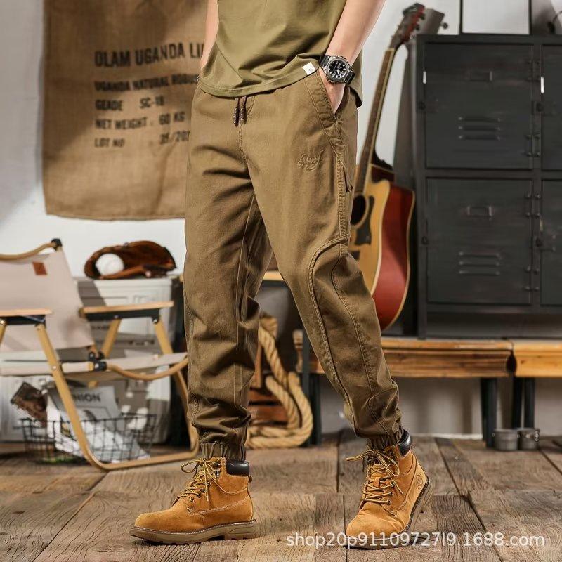 Retro Tooling Pants Men's Loose Straight Tie Harlan Pants Autumn and Winter Casual Pants