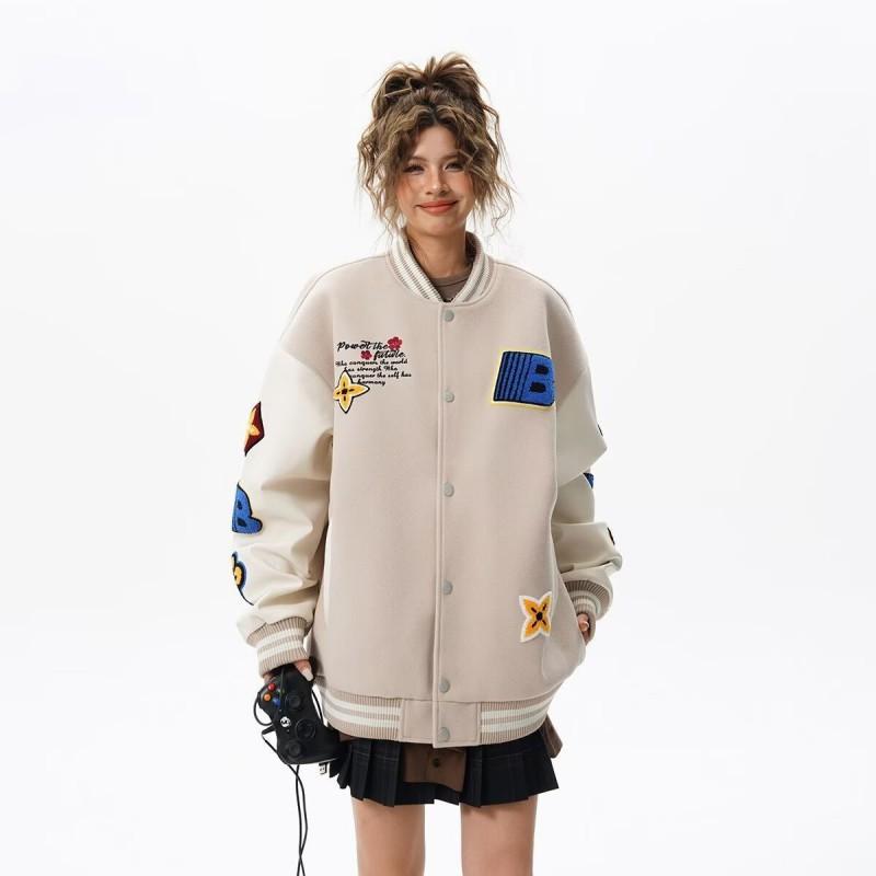 Unisex Vintage Baseball Jacket Streetwear Oversized Bomber Coat With Embroidery Patchwork Design Fall