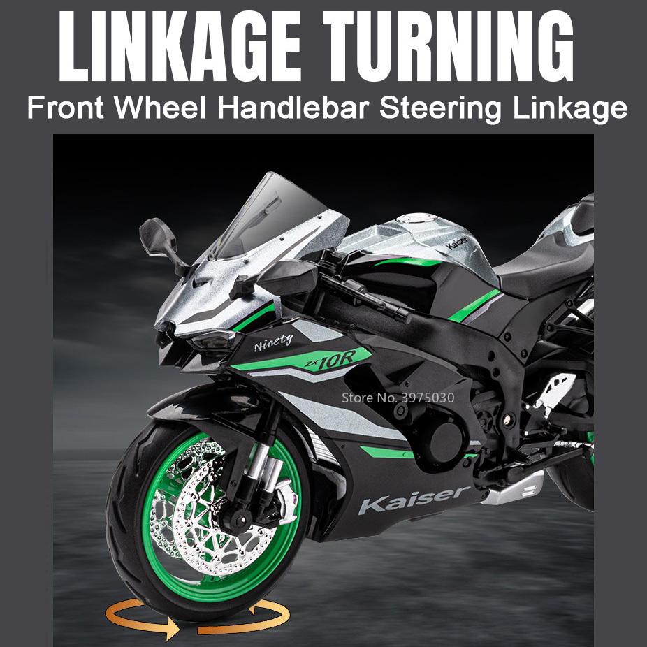 1/12 Kawasaki ZX-10R Motocykl Autíčka Model Slitina tlakové lití se zvukem a světlem Odpružení zadního kola Modely vozidel Sbírejte dárky