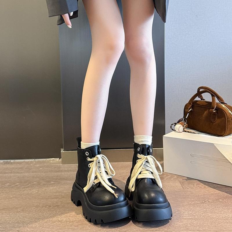 Stiefeletten mit seitlichem Reißverschluss Herbst Neu Runde Zehenpartie Schnürung vorne Plateau Rutschfest Abriebfest Einzelne Schuhe