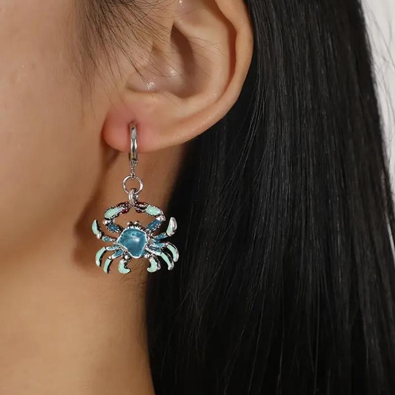 Pendientes Estilo Hawaiano Pendientes de Cangrejo Azul Ópalo Pendientes de Playa