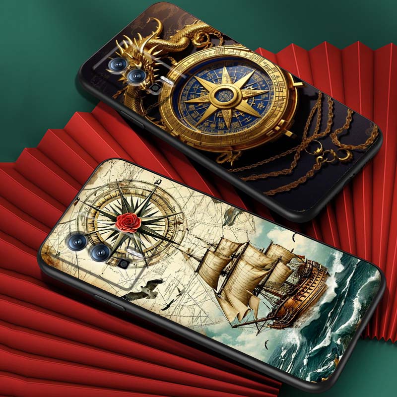 Vintage compass illustration Phone Case For Xiaomi Redmi 12 13C 12C 13 10C 9T A2 9A 9C 7A Note 10S 8T 10 9 8 Pro 4G 5G Black