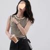 Women's Retro Striped Ribbed Knit Crop Top - Chic Sleeveless Summer Style
