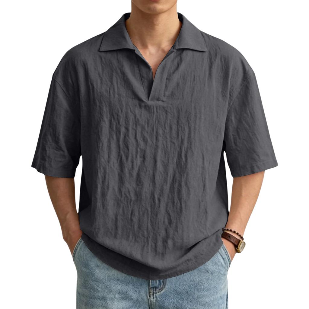 Men's Casual Short-Sleeve Cotton-Linen Shirt With Lapel: Lightweight And Breathable