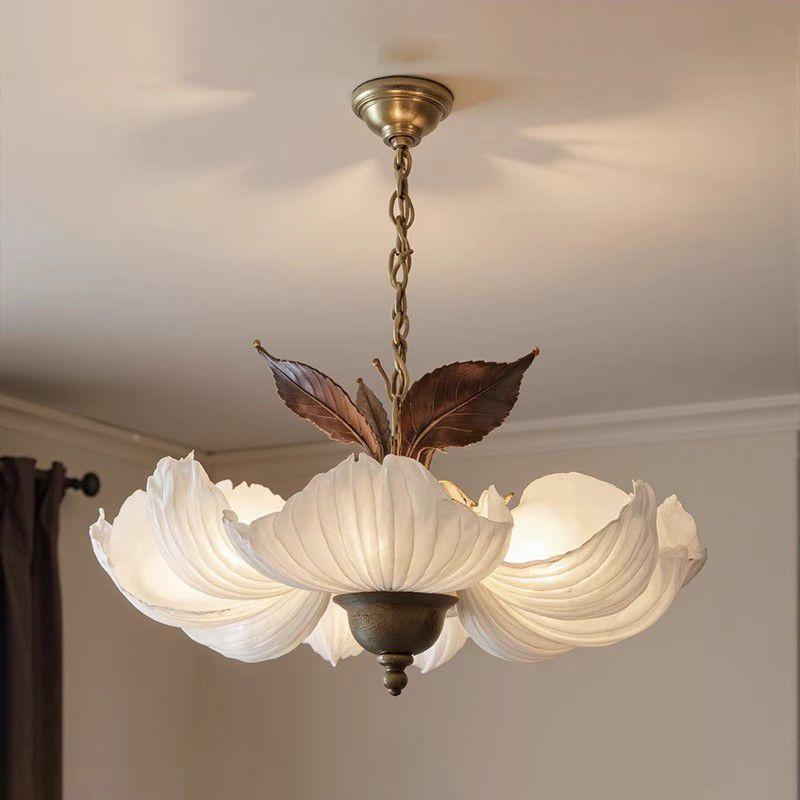 Nordic French Retro Petal Chandelier Living Dining Room Bedroom Home Lighting Led Pendant Lamp Study Loft Hanging Light Fixture