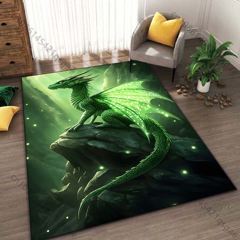 1PC Green glowing dragon on rock Print Carpet Rug for Living Room Bedroom Sofa Doormat Home Decor Non-slip Floor Mat