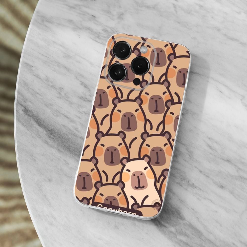 Cute Cartoon Capybara Case For iPhone X,14,16,Mini,XS,SE,12,15,Pro,17,Plus,11,Max,13,XR,Transparent Soft Cover