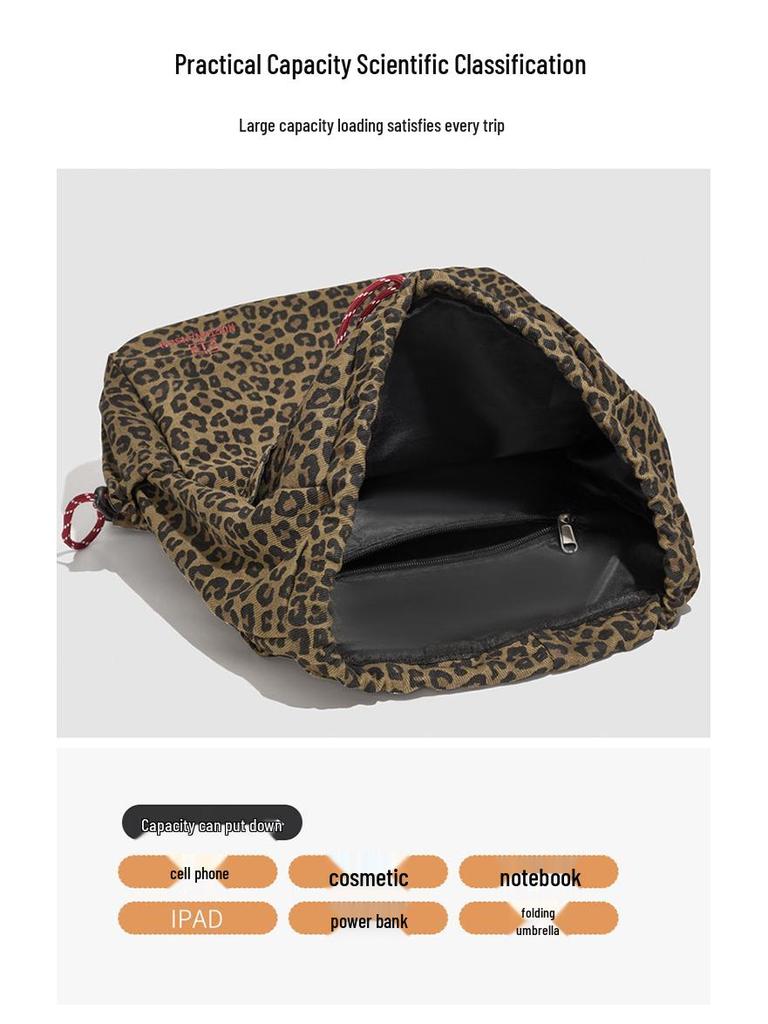 2025 Trendiger Retro Leopardenmuster Canvas Kordelzugrucksack - Große Kapazität