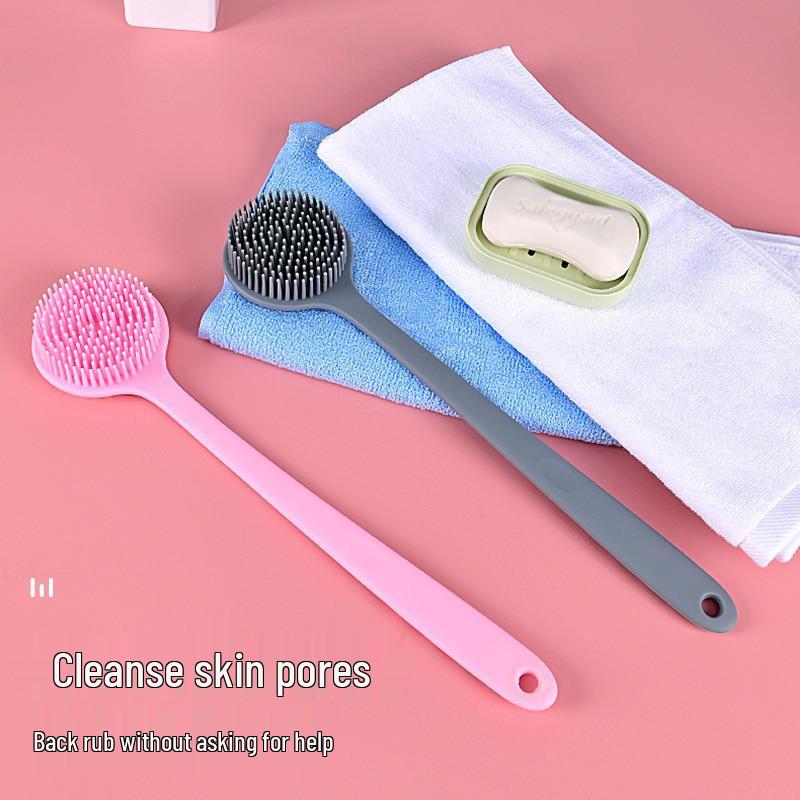 Dual-Sided Silicone Back Scrubber: Long-Handled, Thickened Bathroom Brush with Customizable Colors