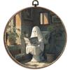 Laveliabel Halloween Ghost Bathroom Round Canvas Art Wall Decor, Ghost Reading On the Toilet Framed Canvas Prints, Dark Academia Halloween Round