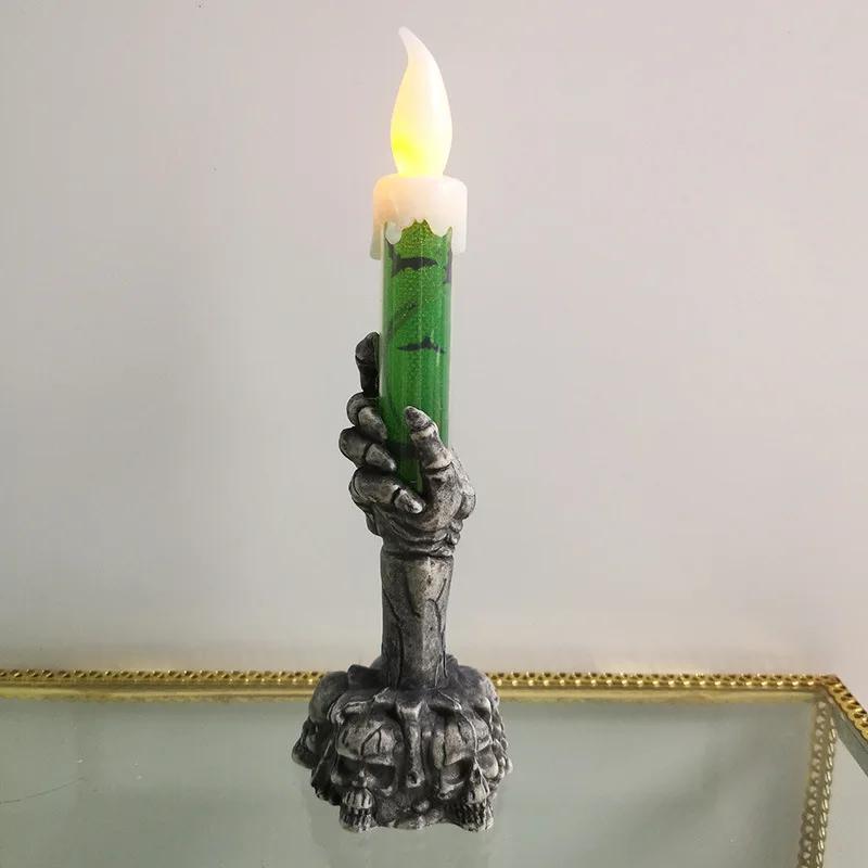 Halloween Candle Light LED Colorful Candlestick Table Top Decoration Horror Skull Ghost Party Halloween Party Home Bar Decor