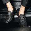Mens Loafer Slip-On Shoes Genuine Leather Crocodile Texture Comfortable Casual Flat Winter