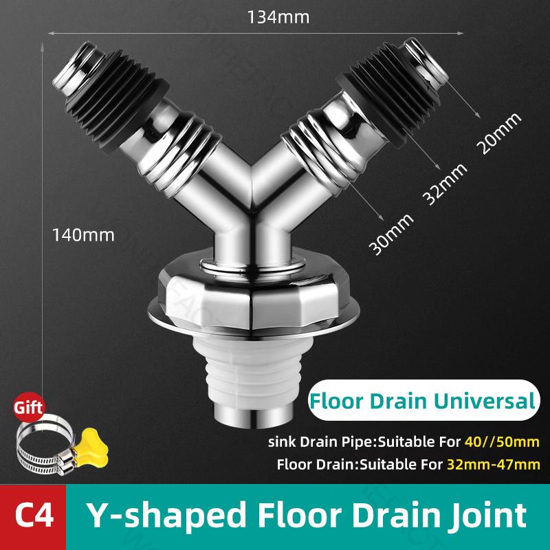 Washing Machine Drainage Pipe Floor Drain Sealing Connector Bathroom Sewer Anti Overflow Special Connector Stainless Steel