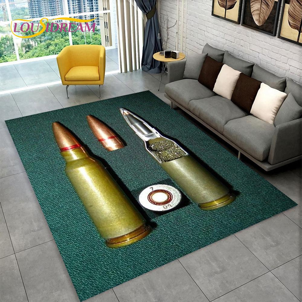 3D útočná puška Pistole Zásobník Gun Area Koberec,Koberec pro domácí obývací pokoj Ložnice Pohovka Rohožka Dekor,Kid Neklouzavá podlahová rohož
