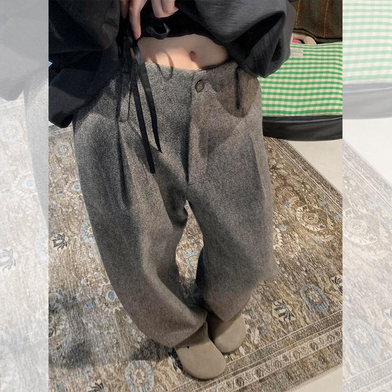Korean Style Gray High Waist Wide Leg Suit Pants 2026 - Simple Autumn Streetwear Design M