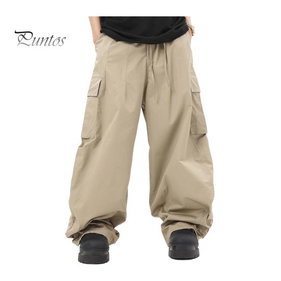 

Мужские брюки-карго, свободные, широкие, винтажный стиль, эластичный пояс на шнурке, множество карманов, уличные брюки в стиле хип-хоп, длинные брюки M хаки