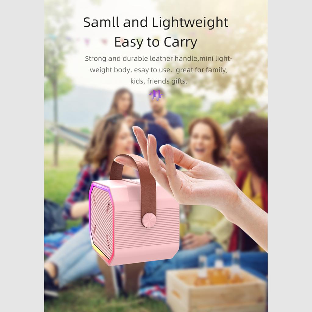 Mini Máquina de Karaokê BT Alto-falante de Karaokê com Microfones Sem Fio Efeito de Luz de Cor Deslumbrante para